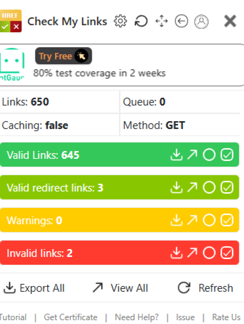Пример отчета в Check My Links